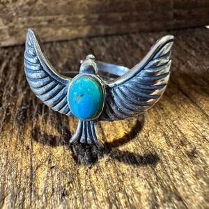 Eagle Emblem Turquoise Sterling Silver Ring – Handcrafted Native American Jewel